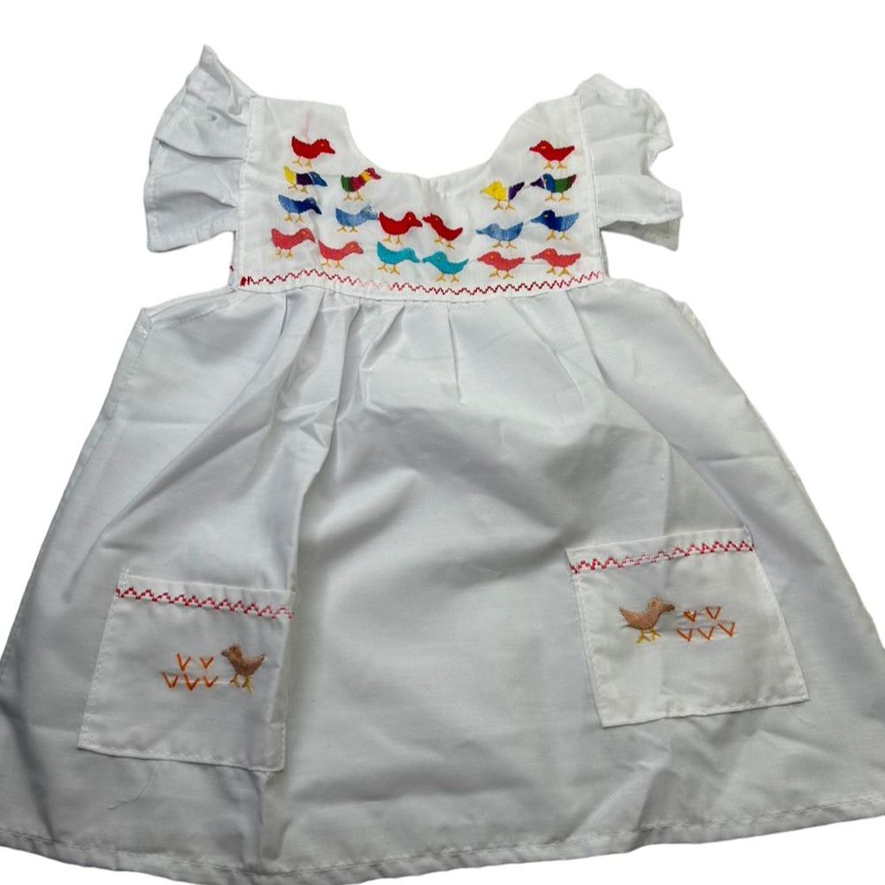 Vintage Girls White Cotton Sundress Embroidered Birds Size ? 4 Sleeveless